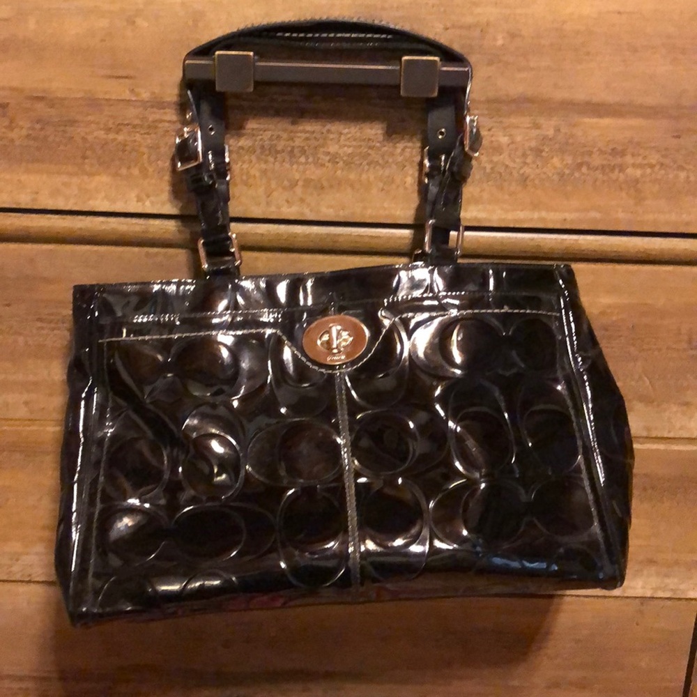 Black patent leather coach purse